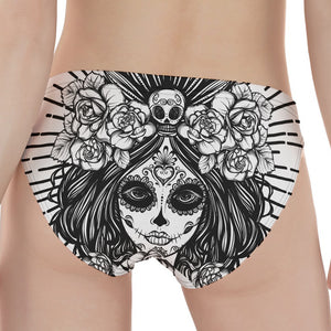 Black And White Calavera Girl Print Women's Panties