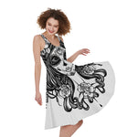 Black And White Calavera Girl Print Women's Sleeveless Dress