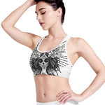 Black And White Calavera Girl Print Women's Sports Bra