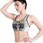Black And White Calavera Girl Print Women's Sports Bra