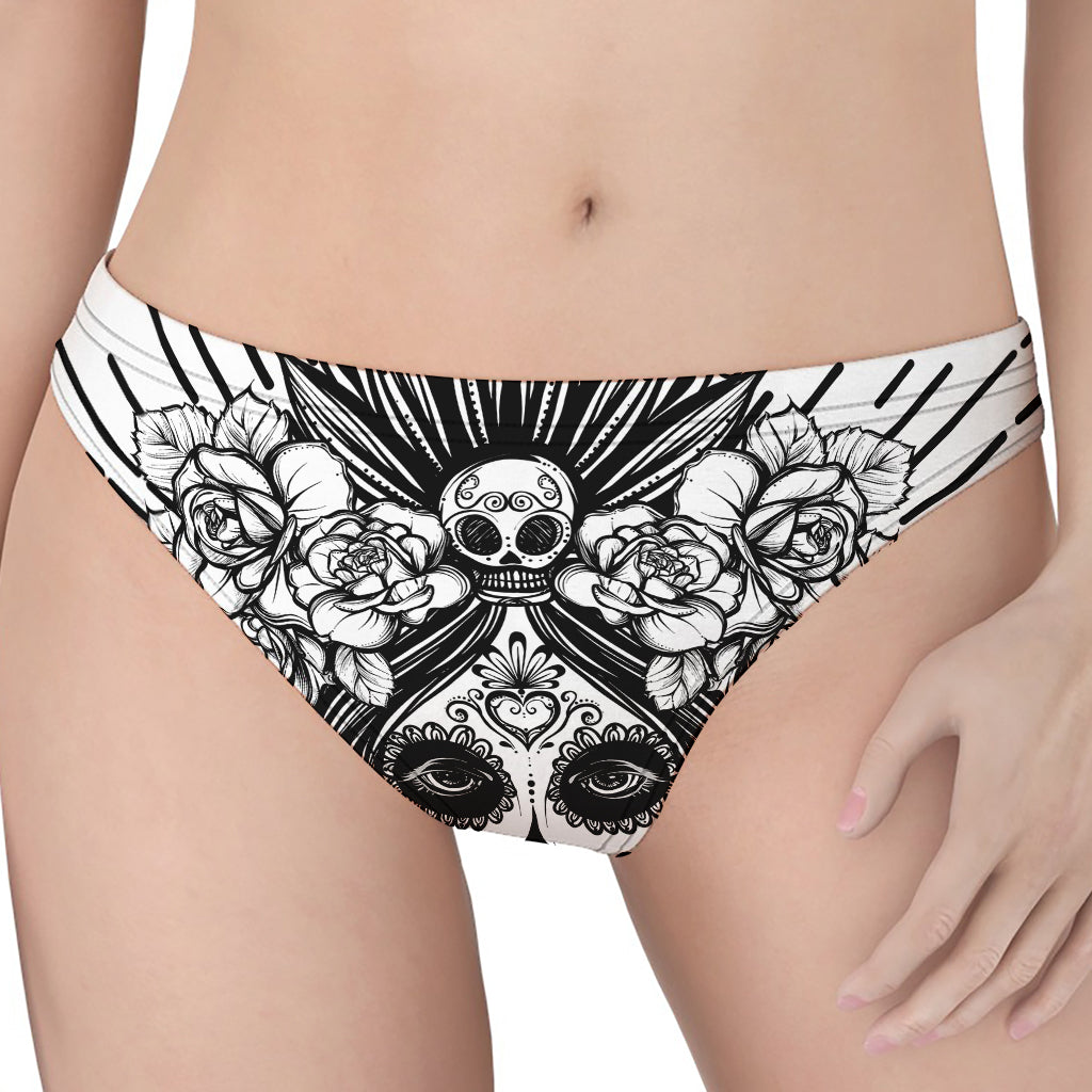 Black And White Calavera Girl Print Women's Thong