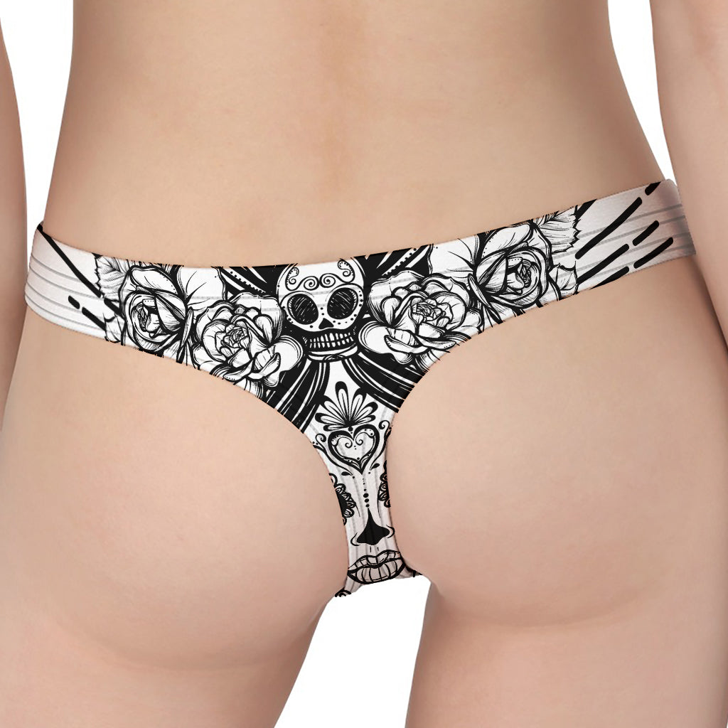 Black And White Calavera Girl Print Women's Thong