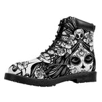 Black And White Calavera Girl Print Work Boots