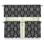 Black And White Calavera Skull Print 3 Piece Kitchen Curtains