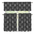 Black And White Calavera Skull Print 3 Piece Kitchen Curtains