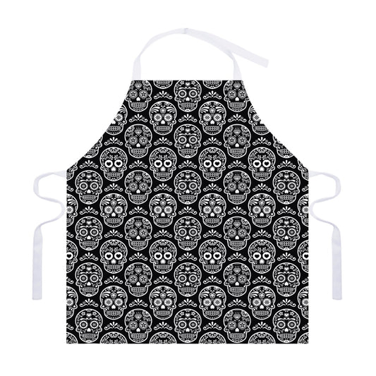 Black And White Calavera Skull Print Adjustable Apron