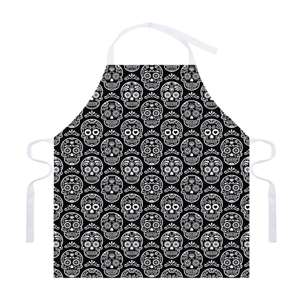 Black And White Calavera Skull Print Adjustable Apron