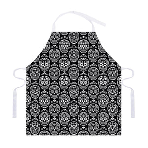 Black And White Calavera Skull Print Adjustable Apron