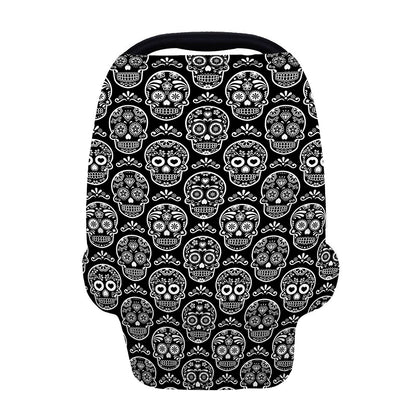 Black And White Calavera Skull Print Baby Seat Cover