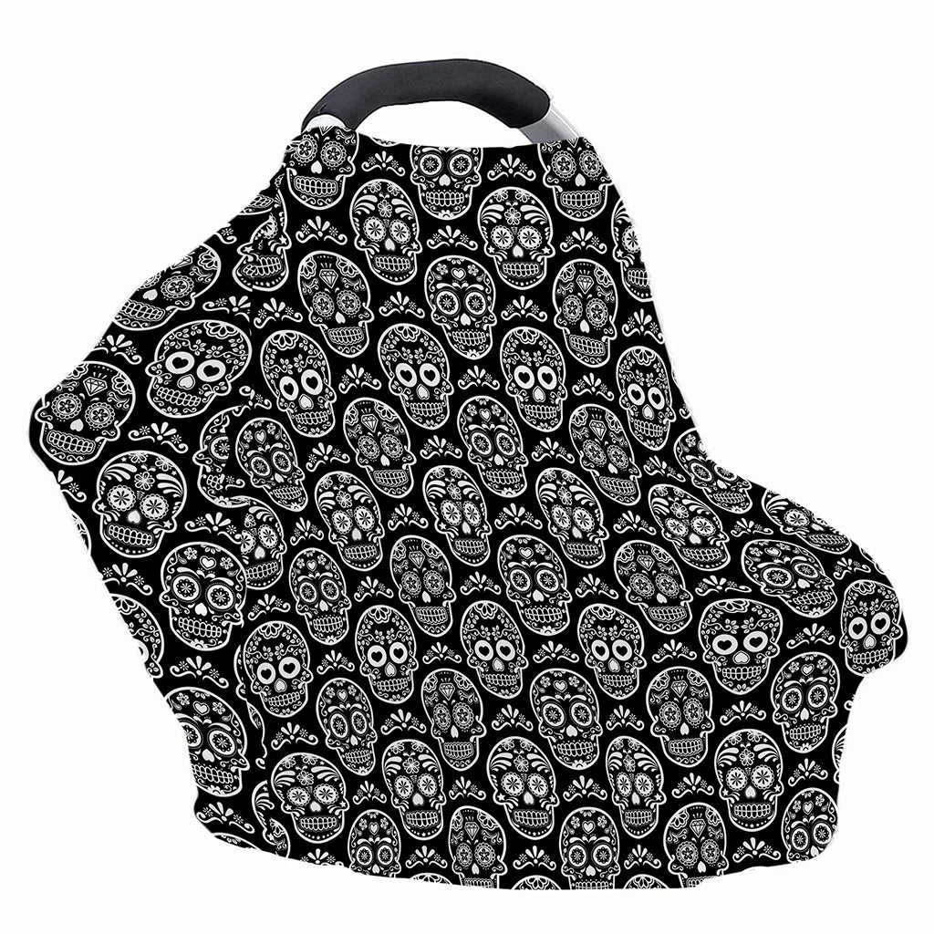 Black And White Calavera Skull Print Baby Seat Cover