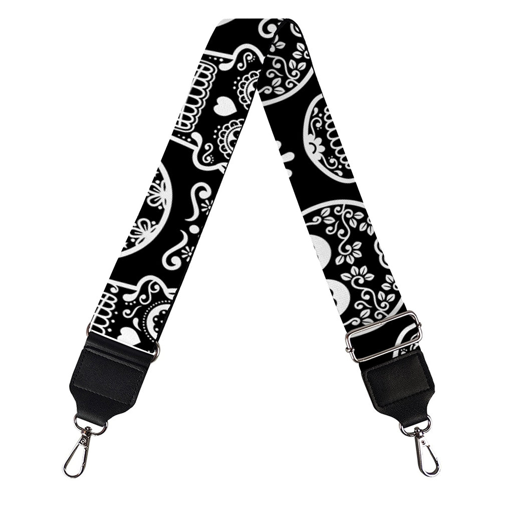 Black And White Calavera Skull Print Bag Strap