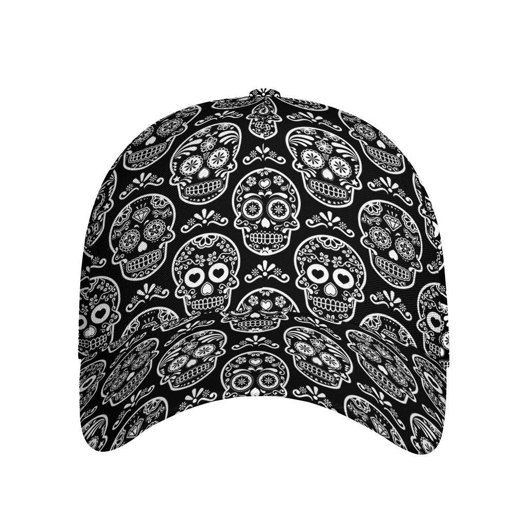 Black And White Calavera Skull Print Baseball Cap