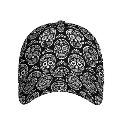 Black And White Calavera Skull Print Baseball Cap