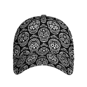 Black And White Calavera Skull Print Baseball Cap