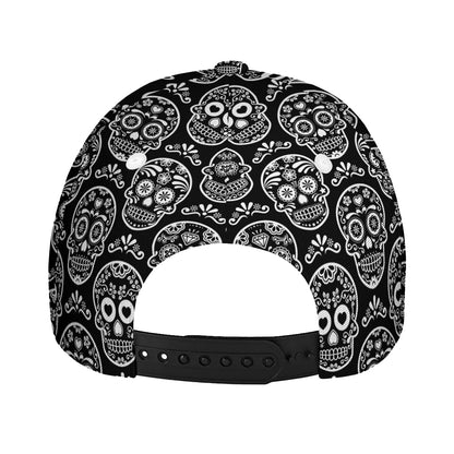 Black And White Calavera Skull Print Baseball Cap