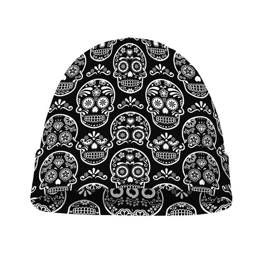 Black And White Calavera Skull Print Beanie
