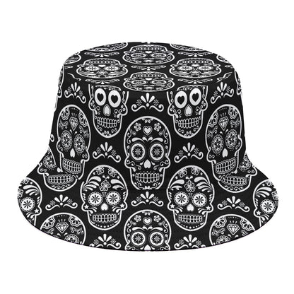 Black And White Calavera Skull Print Bucket Hat