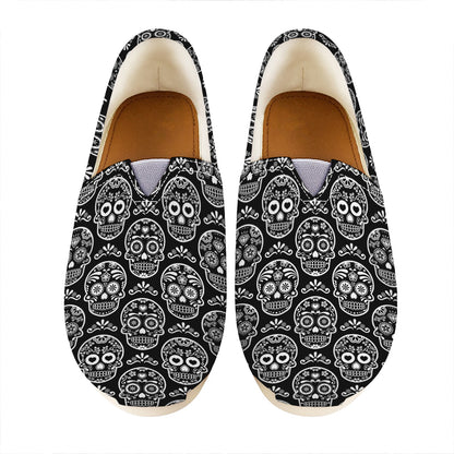 Black And White Calavera Skull Print Casual Shoes