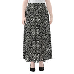 Black And White Calavera Skull Print Chiffon Maxi Skirt