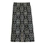 Black And White Calavera Skull Print Cotton Front Slit Maxi Skirt