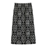 Black And White Calavera Skull Print Cotton Front Slit Maxi Skirt