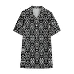 Black And White Calavera Skull Print Cotton Hawaiian Shirt