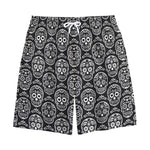 Black And White Calavera Skull Print Cotton Shorts