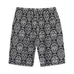 Black And White Calavera Skull Print Cotton Shorts