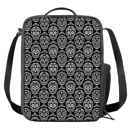 Black And White Calavera Skull Print Crossbody Lunch Bag