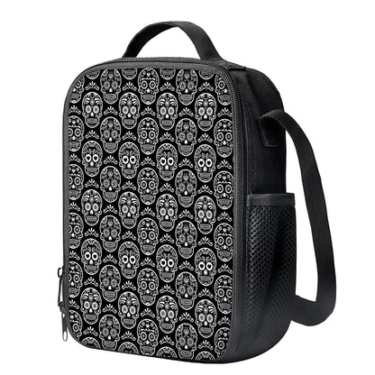 Black And White Calavera Skull Print Crossbody Lunch Bag