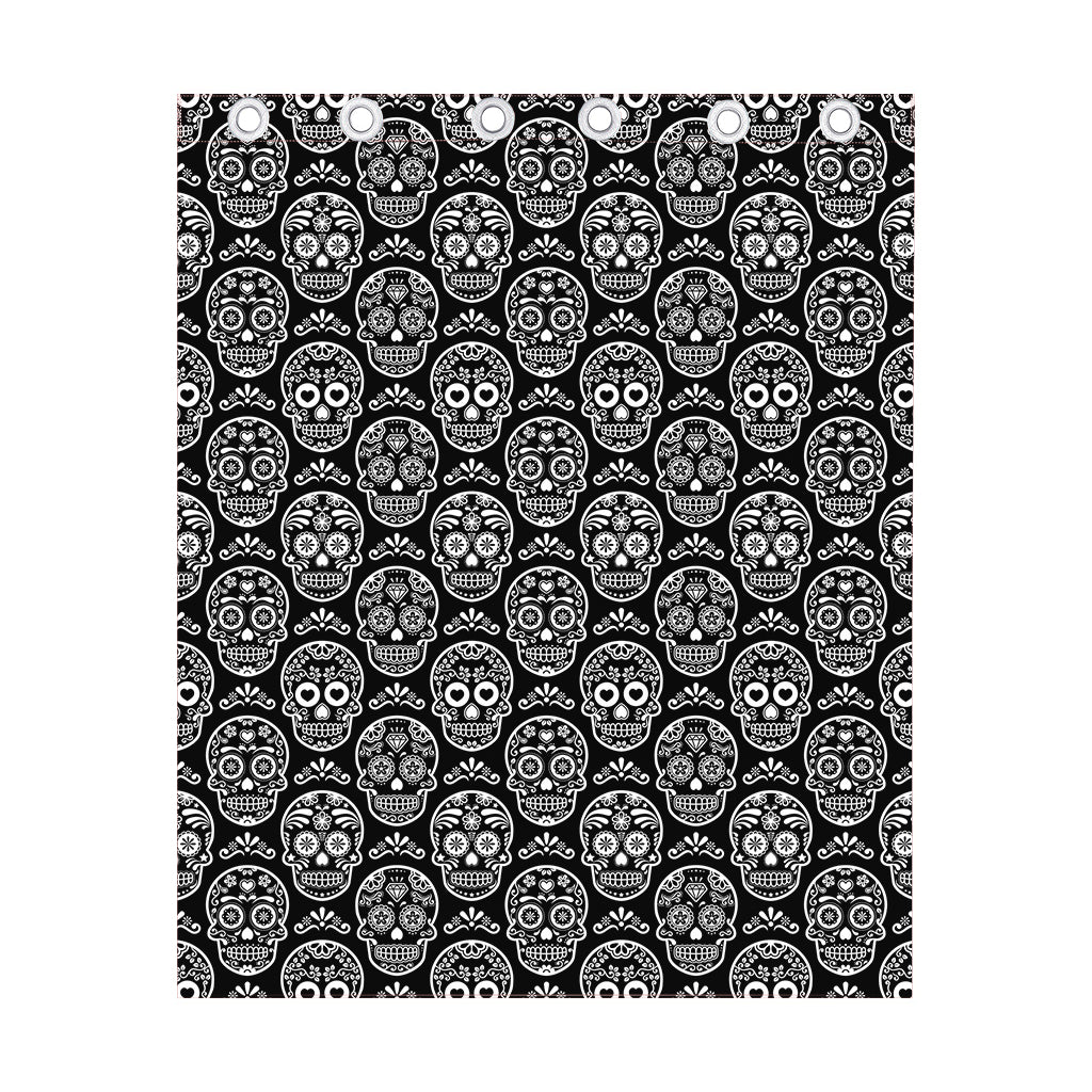 Black And White Calavera Skull Print Curtain