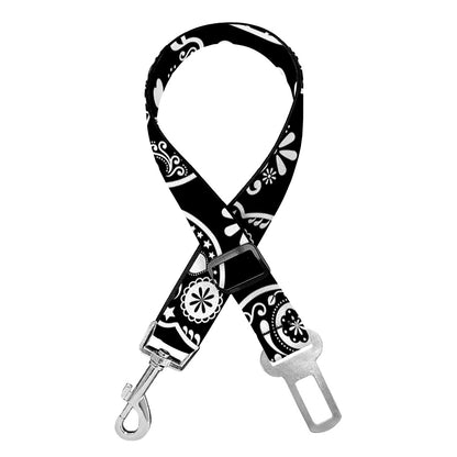 Black And White Calavera Skull Print Dog Seat Belt