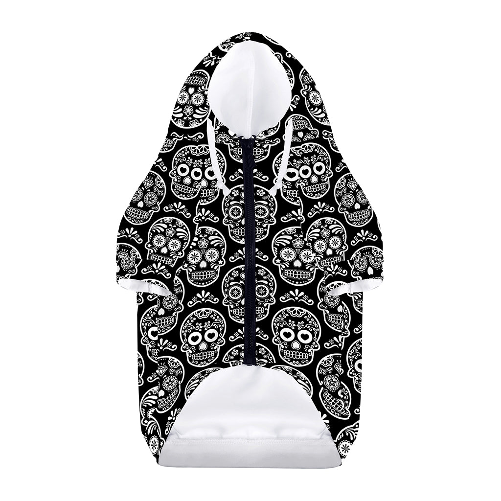 Black And White Calavera Skull Print Dog Zip Up Hoodie