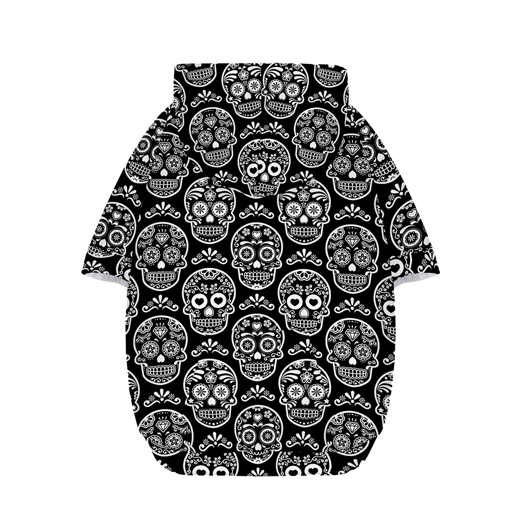 Black And White Calavera Skull Print Dog Zip Up Hoodie