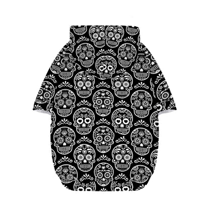 Black And White Calavera Skull Print Dog Zip Up Hoodie