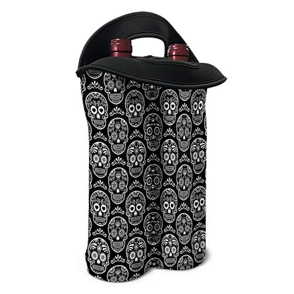 Black And White Calavera Skull Print Double Neoprene Wine Tote