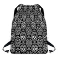 Black And White Calavera Skull Print Drawstring Backpack