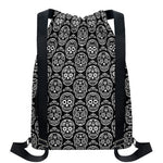 Black And White Calavera Skull Print Drawstring Backpack