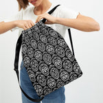 Black And White Calavera Skull Print Drawstring Backpack