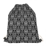 Black And White Calavera Skull Print Drawstring Bag