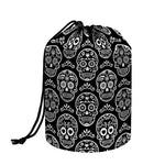 Black And White Calavera Skull Print Drawstring Makeup Bag