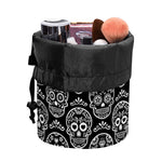 Black And White Calavera Skull Print Drawstring Makeup Bag