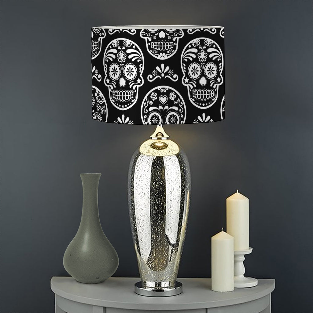 Black And White Calavera Skull Print Drum Lamp Shade