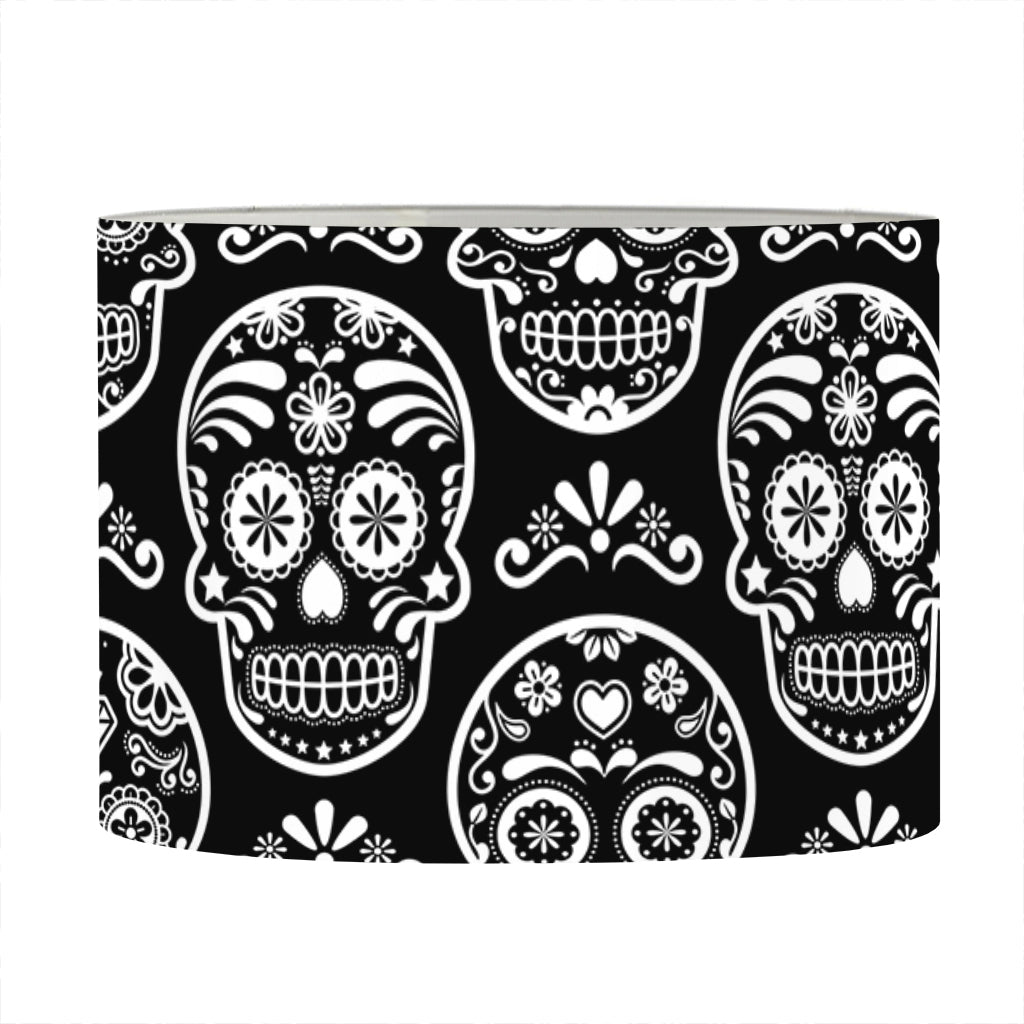 Black And White Calavera Skull Print Drum Lamp Shade