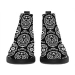 Black And White Calavera Skull Print Flat Ankle Boots