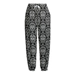 Black And White Calavera Skull Print Fleece Lined Knit Pants