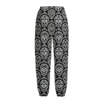 Black And White Calavera Skull Print Fleece Lined Knit Pants