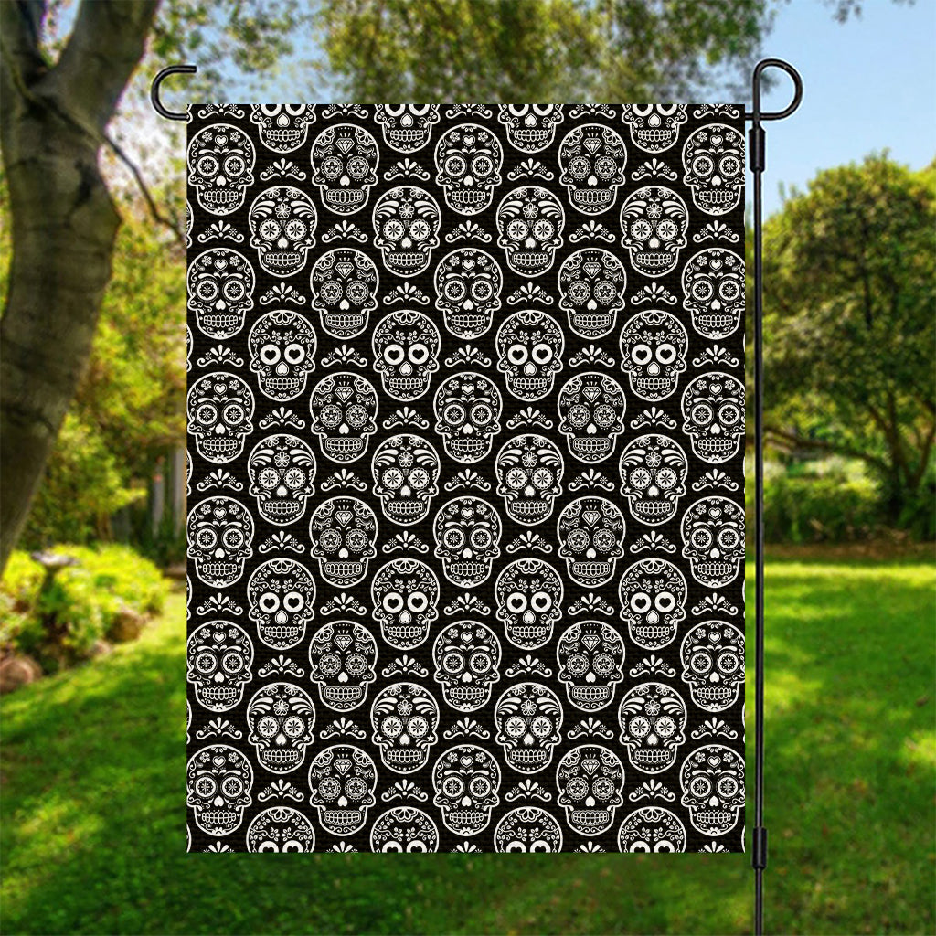 Black And White Calavera Skull Print Garden Flag