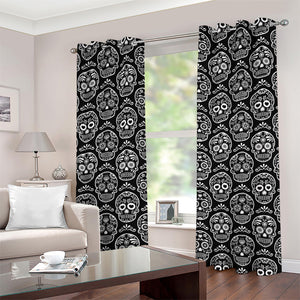 Black And White Calavera Skull Print Grommet Curtains