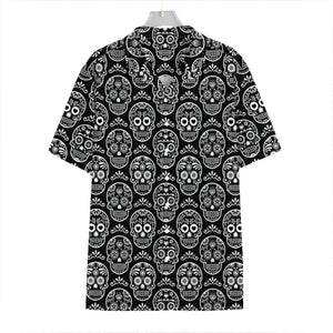 Black And White Calavera Skull Print Hawaiian Shirt